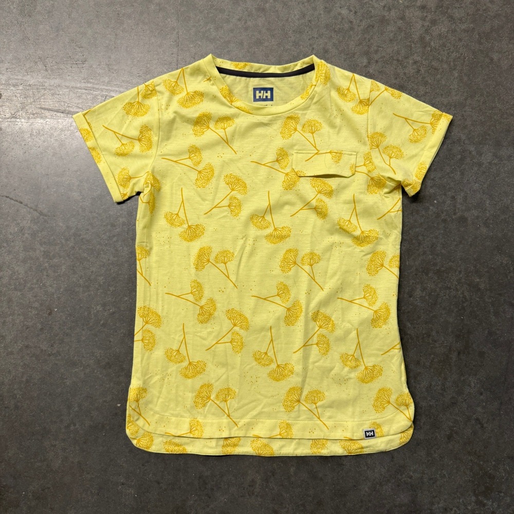 Helly Hansen Womens XS Yellow Floral Dandelion Print Pocket T-Shirt Hiking